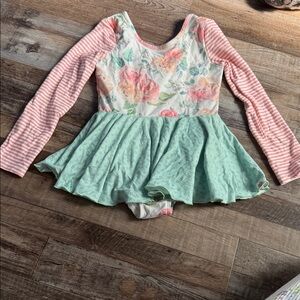 cheeky plum Girls Pastel Floral Skirted Leotard - Mint, Coral & Pink